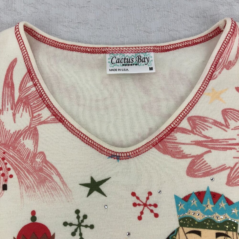 Cactus Bay Holiday Nutcracker Long Sleeve Tee Shirt with Rhinestones Size M - Picture 3 of 13